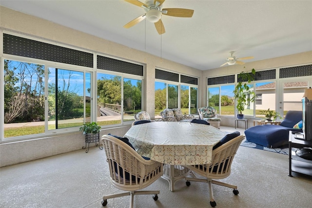 sunroom / solarium with ceiling fan