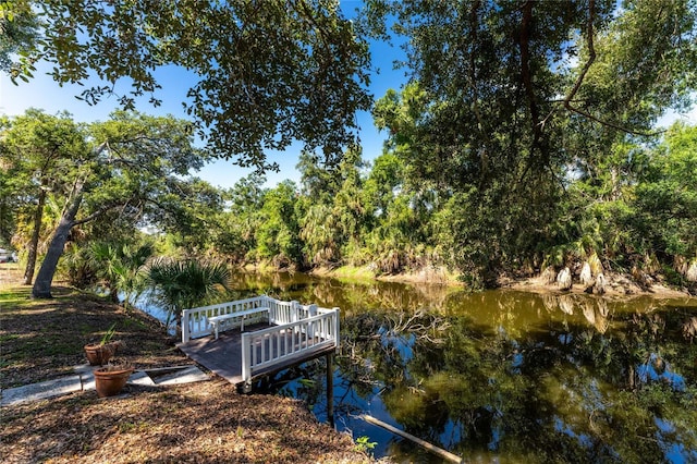 view of dock with a water view