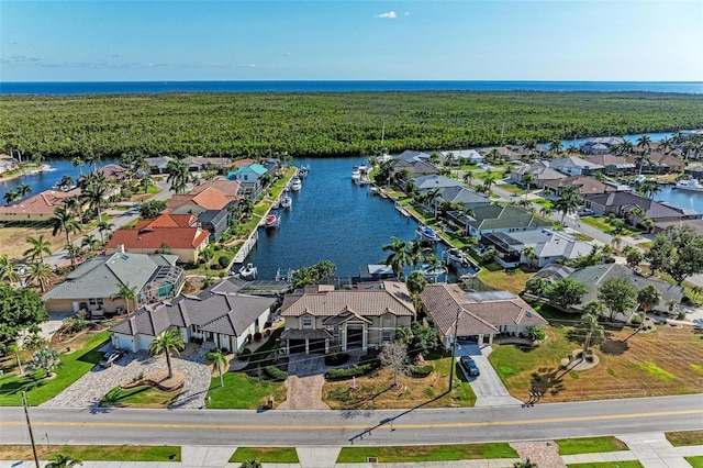 bird's eye view featuring a water view