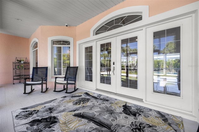 view of terrace featuring french doors