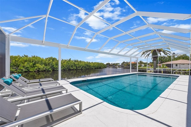 view of pool featuring a lanai and a patio area