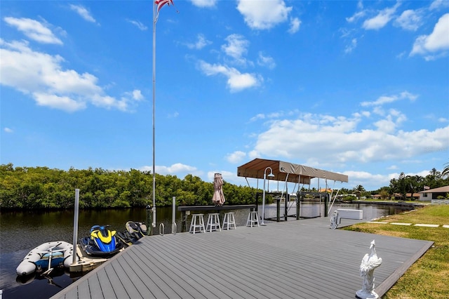 dock area with a water view