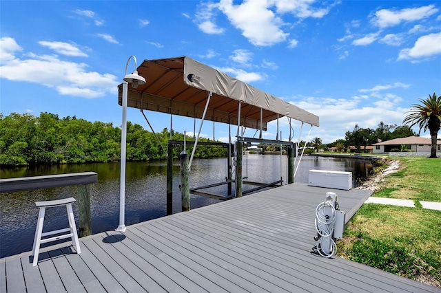 view of dock with a water view