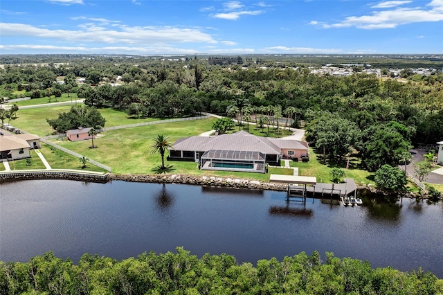 aerial view with a water view