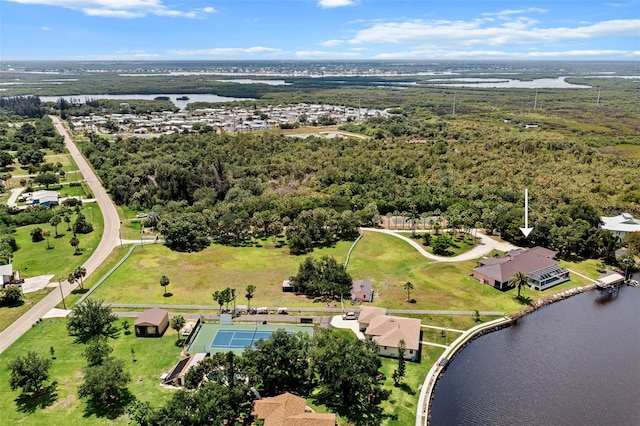 drone / aerial view featuring a water view