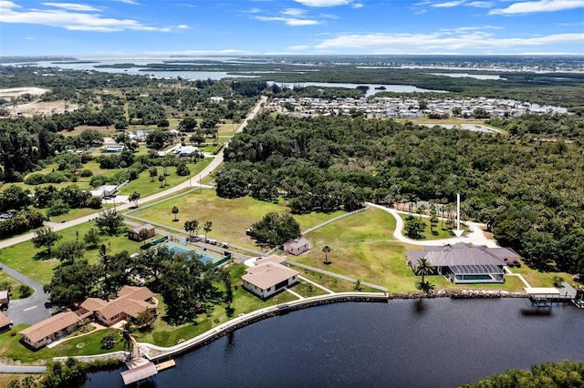 aerial view with a water view