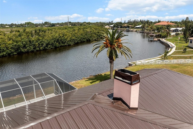 view of dock with a water view