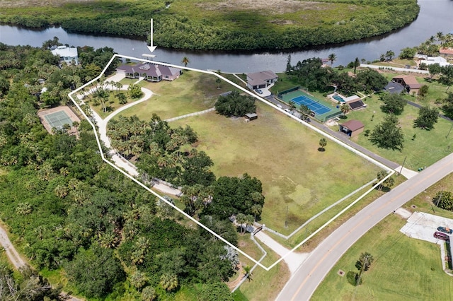 bird's eye view featuring a water view