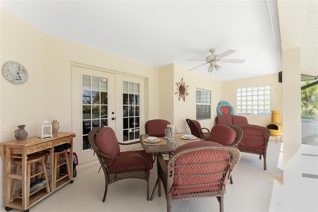 view of patio with french doors and ceiling fan