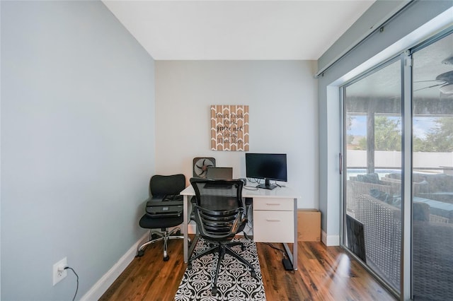 office with dark hardwood / wood-style flooring