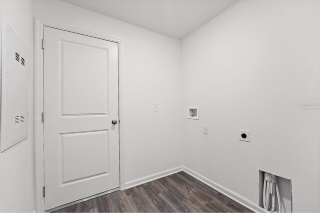 washroom with washer hookup, electric dryer hookup, and dark hardwood / wood-style flooring