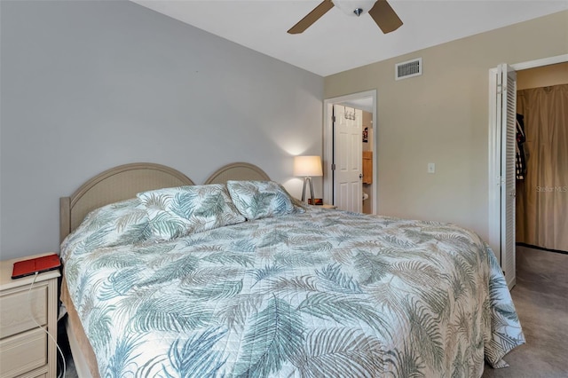 bedroom with carpet flooring and ceiling fan