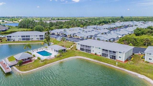 aerial view with a water view