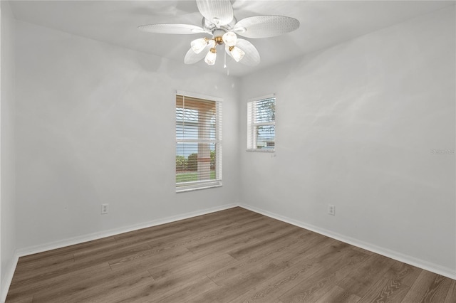 unfurnished room featuring wood-type flooring and ceiling fan