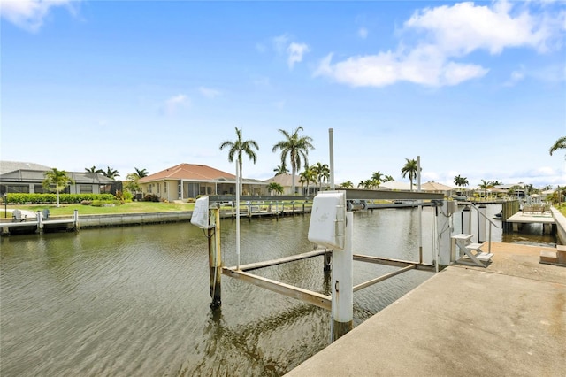 view of dock with a water view