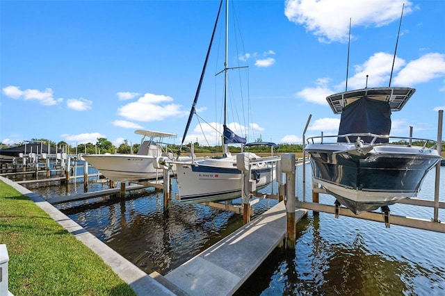 view of dock with a water view