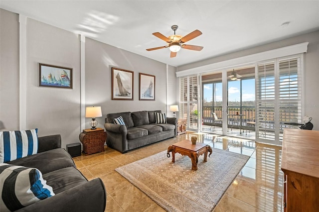 living room with light tile patterned floors