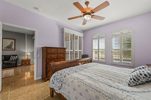 bedroom featuring ceiling fan