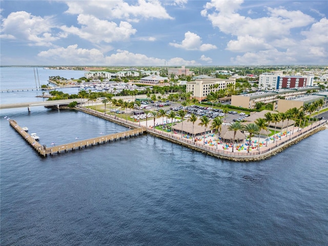 aerial view with a water view