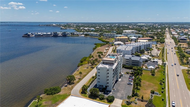 aerial view featuring a water view