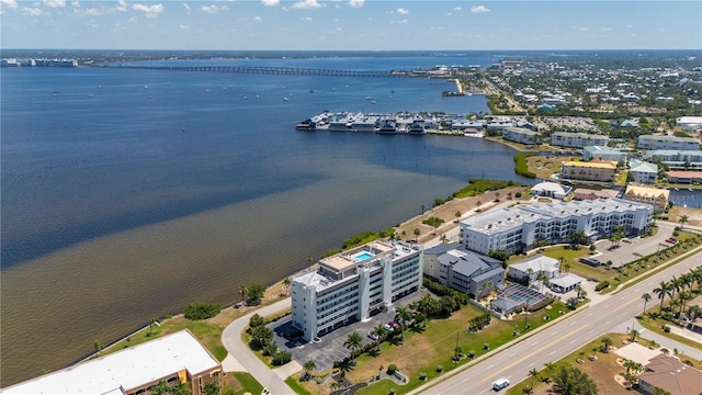 aerial view with a water view