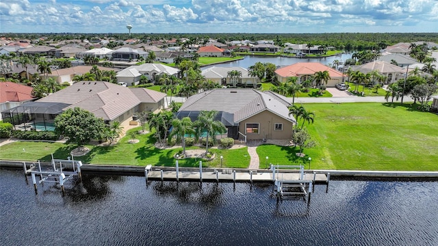 bird's eye view featuring a water view