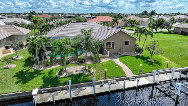 bird's eye view featuring a water view