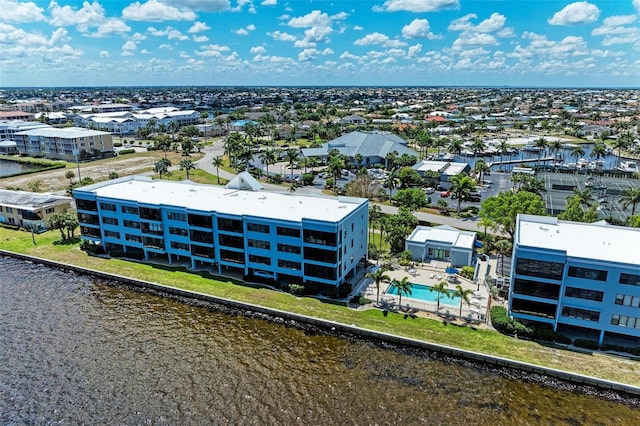 drone / aerial view featuring a water view