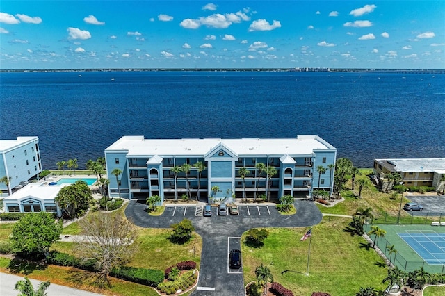 aerial view with a water view