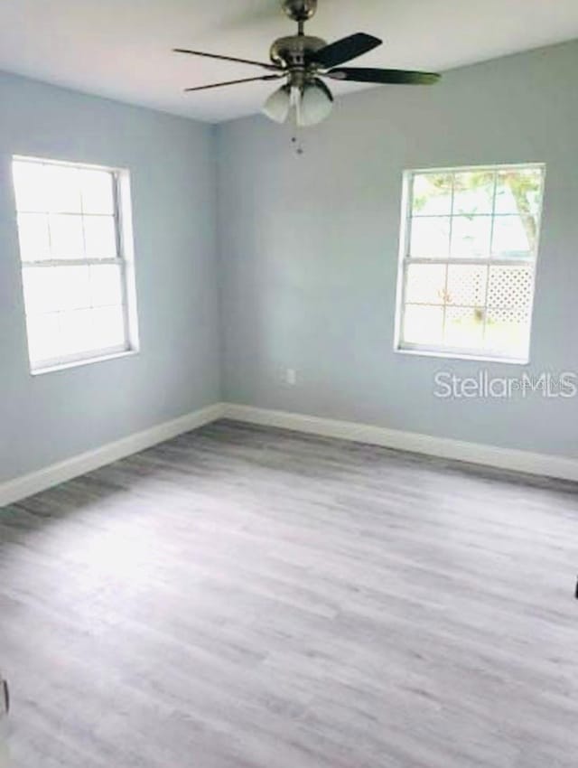 unfurnished room featuring light hardwood / wood-style flooring and ceiling fan