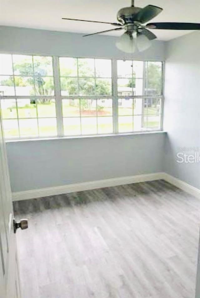 empty room featuring ceiling fan and hardwood / wood-style flooring