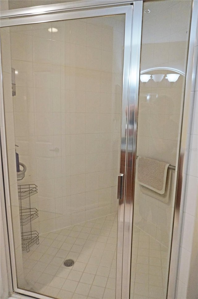 bathroom featuring a shower with shower door