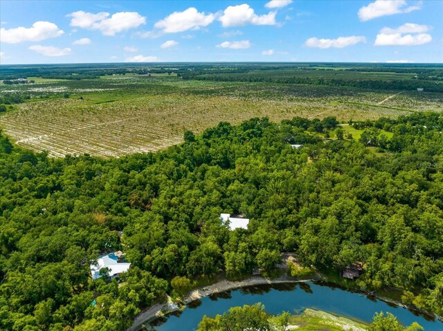 birds eye view of property with a water view and a rural view