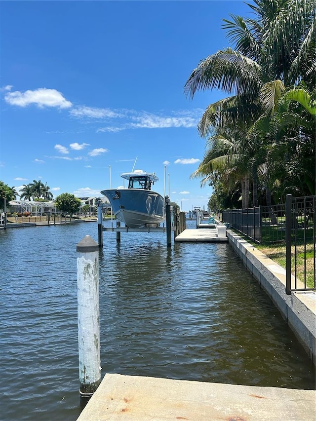 dock area featuring a water view