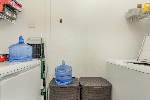 laundry room with electric panel and independent washer and dryer