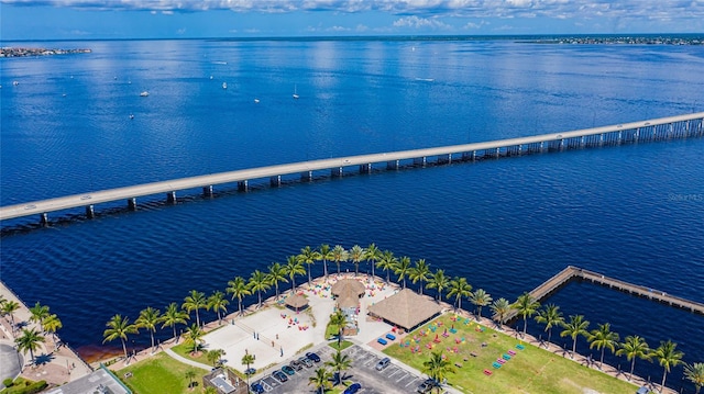 drone / aerial view featuring a water view