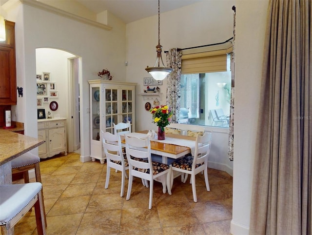 dining room featuring vaulted ceiling