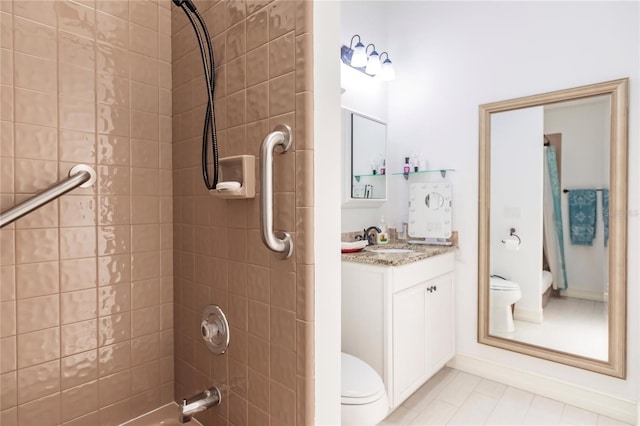 full bathroom with tile patterned flooring, vanity, toilet, and tiled shower / bath combo