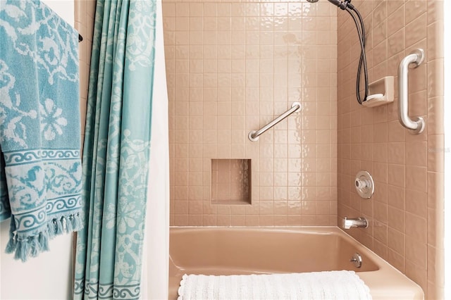 bathroom featuring shower / bathtub combination with curtain