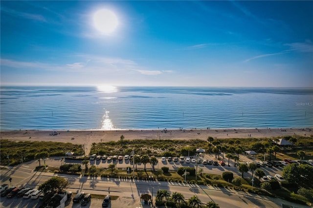 view of water feature with a beach view