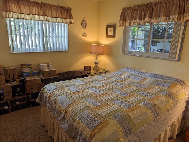 bedroom with carpet floors and multiple windows