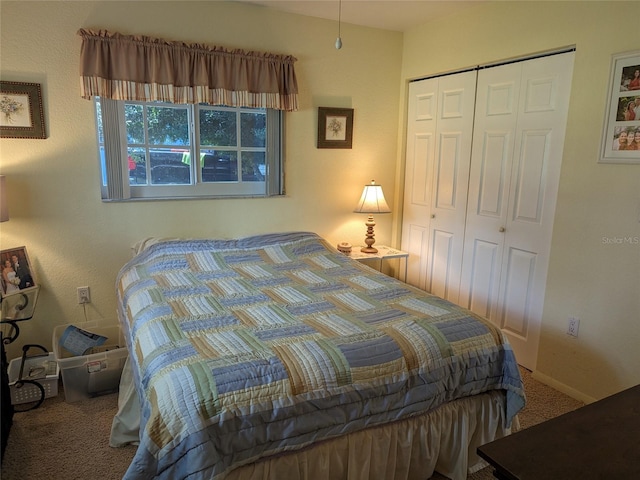 carpeted bedroom featuring a closet