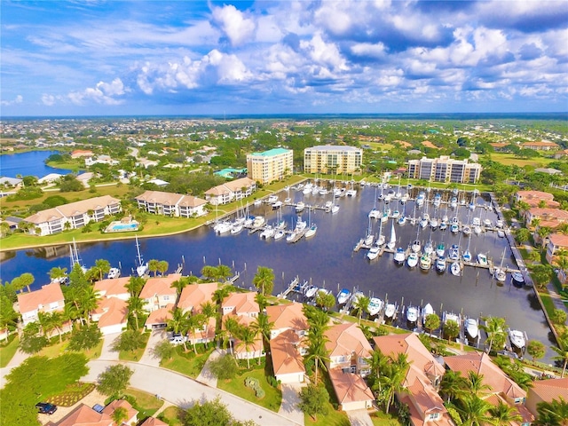 aerial view with a water view