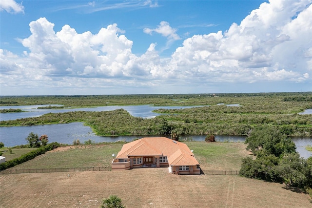 aerial view with a water view