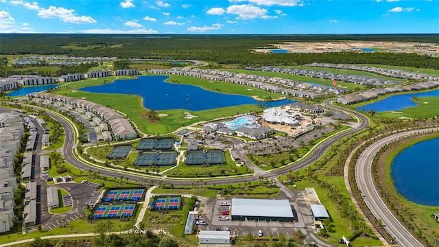 aerial view featuring a water view