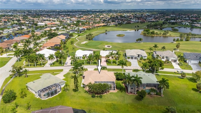 aerial view with a water view