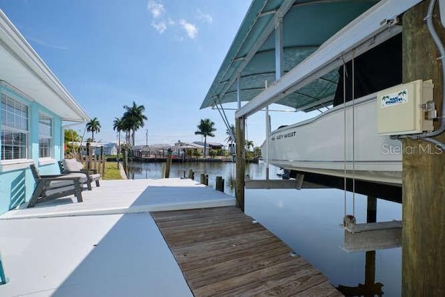 view of dock featuring a water view