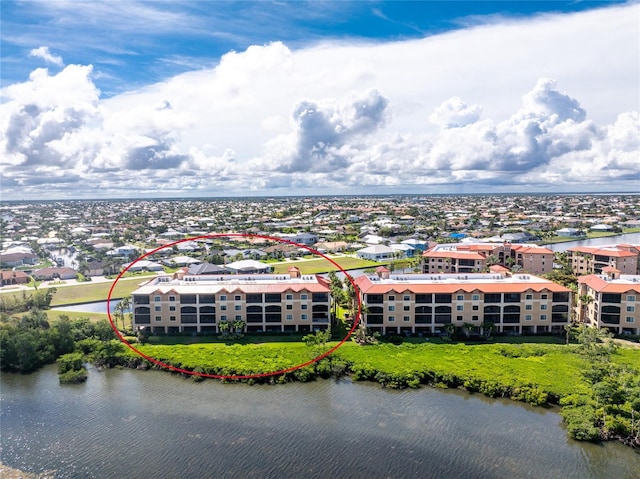 aerial view with a water view