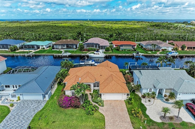 aerial view with a water view