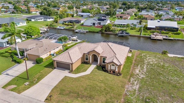 bird's eye view featuring a water view